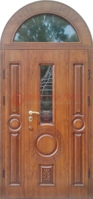 Двустворчатая железная дверь МДФ со стеклом в форме арки ДА-52 в Фрязино