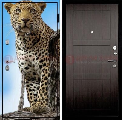 Железная дверь с рисунком гепарда снаружи ДФ-27 в Фрязино