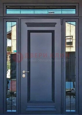 Черная металлическая дверь с фрамугой и филенкой ДФГ-19 в Фрязино