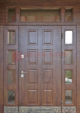 Стальная дверь МДФ со стеклом и фрамугами для дома ДФГ-29 в Фрязино