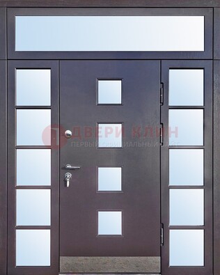 Современная железная дверь со стеклом и фрамугами ДФГ-4 в Фрязино
