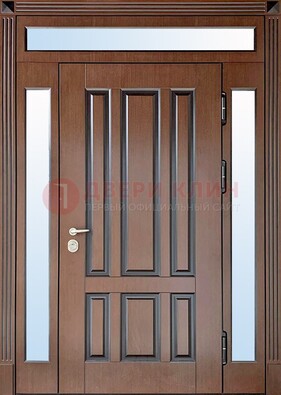 Железная дверь со стеклом и фрамугами в коричневом цвете ДФГ-8 в Фрязино