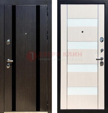 Черная железная дверь с МДФ и декоративными вставками ДМ-157 в Фрязино