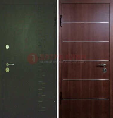 Темная металлическая дверь с МДФ ламинат с молдингами внутри ДМ-16 в Фрязино