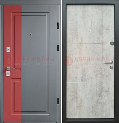 Серая с красной полосой металлическая дверь МДФ ДМ-245 в Фрязино