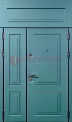 Синяя металлическая дверь с МДФ и верхней фрамугой ДМ-339 в Фрязино