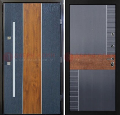 Темная металлическая дверь МДФ со вставками ДМ-411 в Фрязино