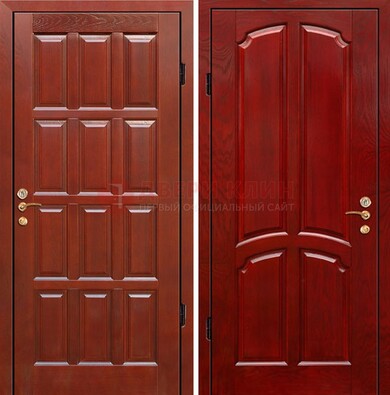Красная металлическая дверь с массивом дуба ДМД-15 в Фрязино