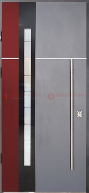 Серая входная дверь с порошковым окрасом и красной вставкой ДП-175 в Фрязино