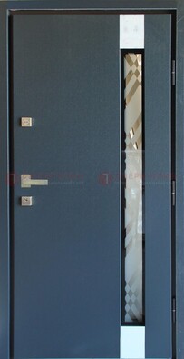 Серая стальная дверь с порошковым покрытием и стеклянной вставкой ДП-216 в Фрязино