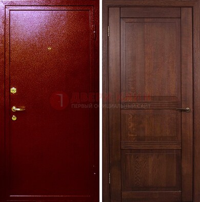 Красная железная дверь с порошковым окрасом ДП-58 в Фрязино