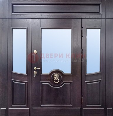 Филенчатая металлическая дверь с панелью МДФ и стеклом ДПР-102 в Фрязино