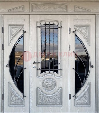 Большая парадная дверь Винорит со стеклом и ковкой ДПР-108 в Фрязино