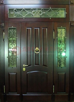 Стальная парадная дверь со стеклом и ковкой ДПР-18 для деревянного дома в Фрязино