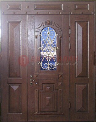 Стальная парадная дверь со стеклом и ковкой ДПР-4 для коттеджа в Фрязино