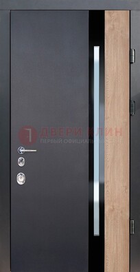 Черная металлическая дверь МДФ со стеклом ДС-14 в Фрязино