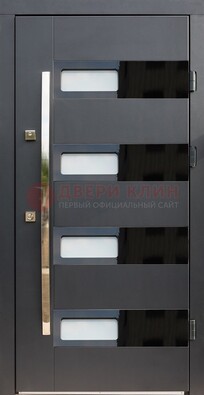 Черная стальная дверь МДФ хайтек со стеклом ДС-16 в Фрязино