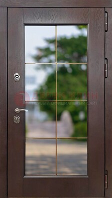 Коричневая стальная дверь со стеклом ДС-19 в Фрязино