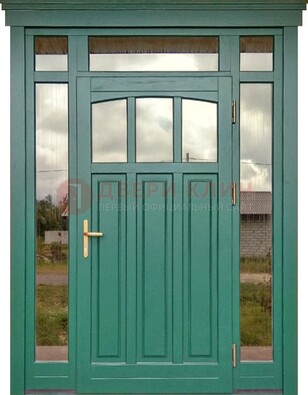 Зеленая металлическая дверь МДФ со стеклом ДС-43 в Фрязино