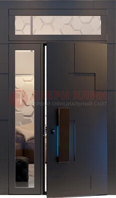 Чёрная двухстворчатая металлическая дверь со стеклом ДС-64 в Фрязино