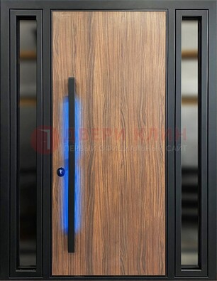 Коричневая металлическая дверь со стеклом ДС-69 в Фрязино