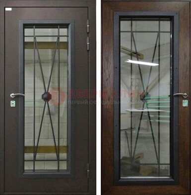 Коричневая железная дверь со стеклом для частного дома ДС-8 в Фрязино