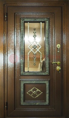 Теплая входная дверь со стеклом и ковкой разноцветной ДСК-13 в Фрязино
