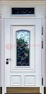 Металлическая дверь со стеклом и ковкой в белом цвете ДСК-148 в Фрязино