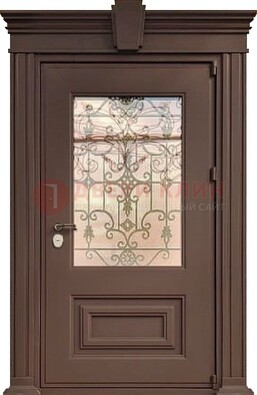 Металлическая дверь со стеклом и ковкой в классическом стиле ДСК-185 в Фрязино