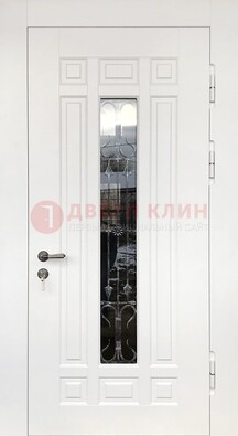 Белая стальная дверь винорит со стеклом и ковкой ДСК-191 в Фрязино