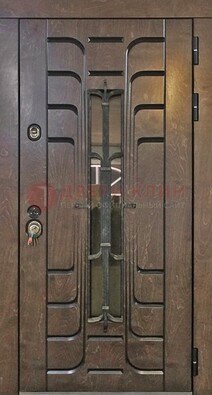 Современная стальная дверь со стеклом и ковкой ДСК-193 в Фрязино