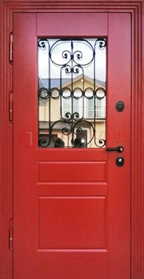 Красная железная дверь Винорит со стеклом и ковкой ДСК-205 в Фрязино