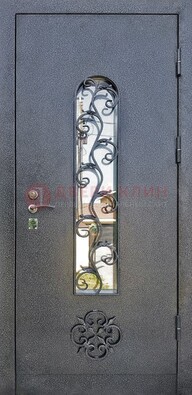 Темная стальная дверь Порошок со стеклом и ковкой ДСК-217 в Фрязино