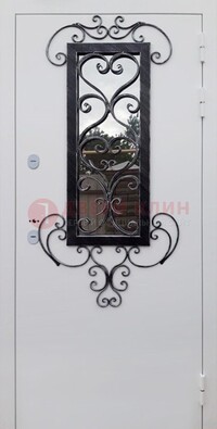 Белая уличная дверь Порошок со стеклом и ковкой ДСК-222 в Фрязино