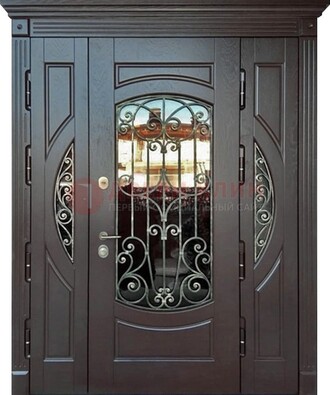 Полуторная железная дверь Винорит со стеклом и ковкой ДСК-231 в Фрязино