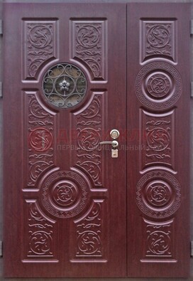 Красная железная дверь Винорит со стеклом и ковкой ДСК-235 в Фрязино