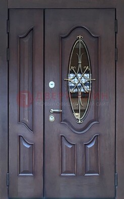 Темная металлическая дверь Винорит со стеклом и ковкой ДСК-239 в Фрязино