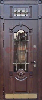 Металлическая дверь массив со стеклом и ковкой с фрамугой ДСК-249 в Фрязино