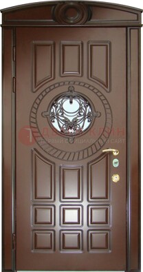 Шоколадная металлическая дверь Винорит со стеклом и ковкой ДСК-269 в Фрязино