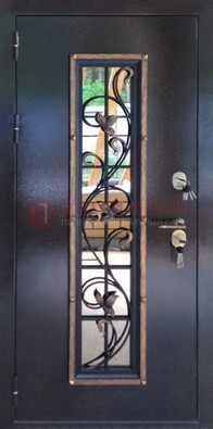 Железная дверь с порошковым напылением стеклом и ковкой ДСК-279 в Фрязино
