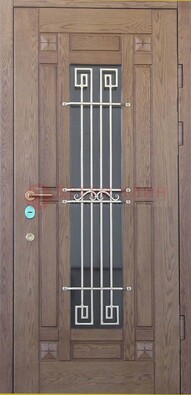 Стандартная железная дверь со стеклом темным и ковкой ДСК-5 в Фрязино