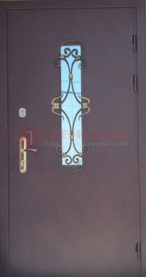Металлическая дверь со стеклом и ковкой ДСК-77 в Фрязино
