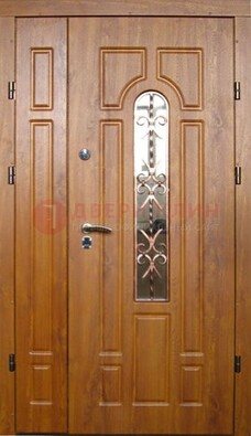 Стальная дверь со стеклом и цветной ковкой ДСК-78 для панельного дома в Фрязино