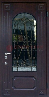 Стальная дверь со стеклом и ковкой ДСК-80 в загородный дом в Фрязино