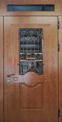 Металлическая входная дверь со стеклом и ковкой для дома ДСК-96 в Фрязино