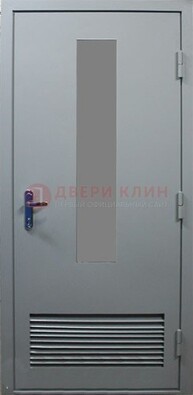 Серая металлическая техническая дверь с декоративной вставкой ДТ-14 в Фрязино