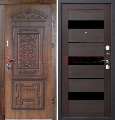 Стальная коричневая филенчатая дверь с виноритом и темной МДФ ДВТ-122 в Фрязино