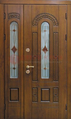 Темная стальная дверь с виноритом и стеклом ДВТ-179 в Фрязино