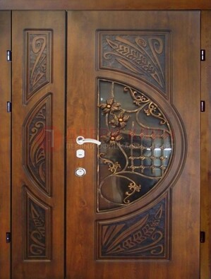 Металлическая дверь с виноритом и резной панелью внутри ДВТ-70 в Фрязино