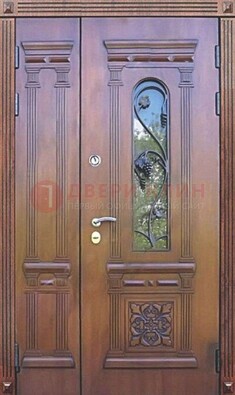 Железная коричневая филенчатая дверь с виноритом и МДФ ДВТ-85 в Фрязино